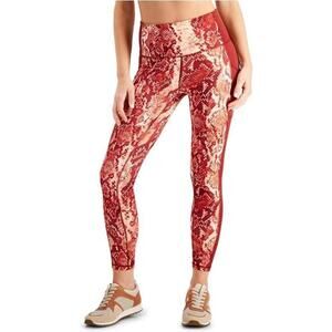 Ideology Women's Snakeskin-Print Pull-On High-Rise 7/8 Leggings Red XS